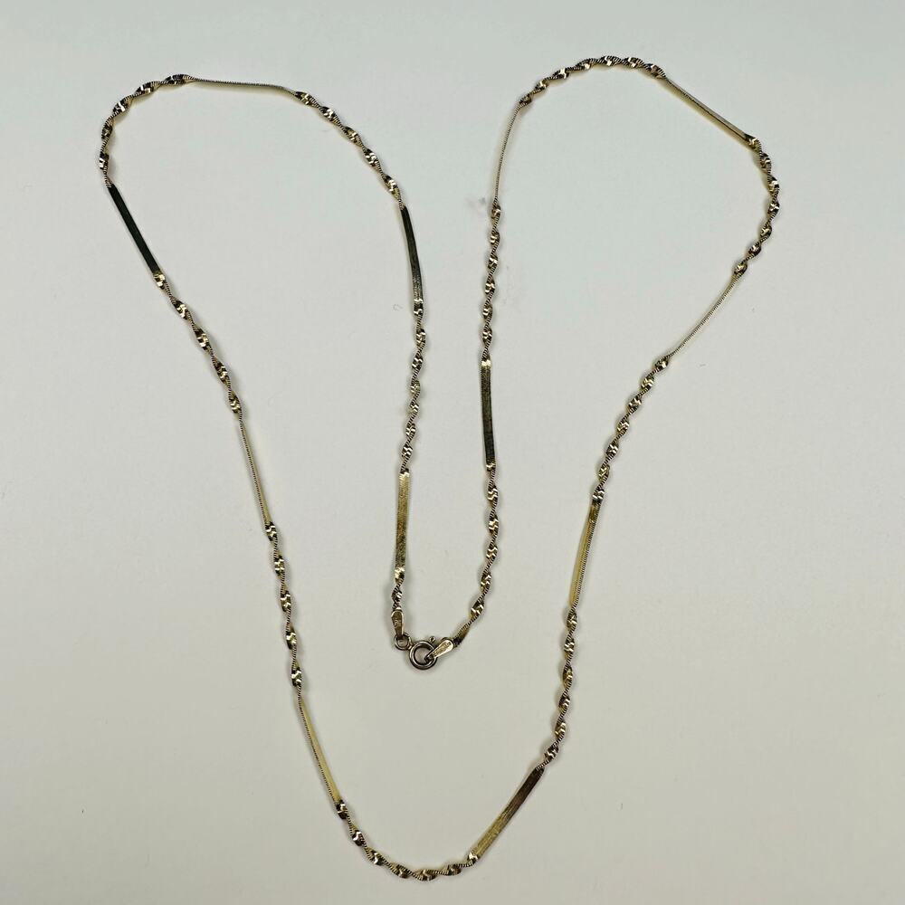 Sterling Silver Necklace in a Twist/Smooth Herringbone Pattern Gold Vermeil 24”